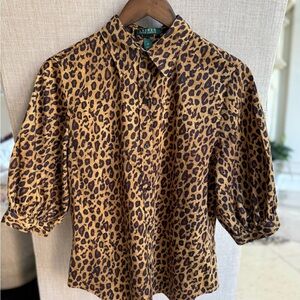 Ralph Lauren Women’s Brown Leopard Blouse Size M